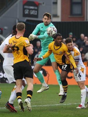 150225  Newport County v Bradford City, EFL Sky Bet League 2 - Bradford City goalkeeper Sam Walker denies Geoffroy Bony of Newport County a chance to score