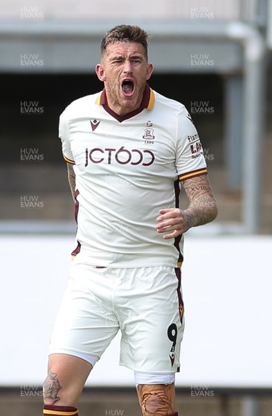 230923 - Newport County v Bradford City, EFL Sky Bet League 2 - Andy Cook of Bradford City celebrates after he scores the opening goal
