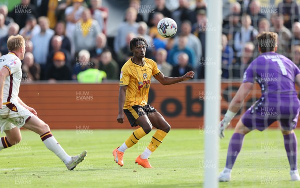 230923 - Newport County v Bradford City, EFL Sky Bet League 2 - Matty Bondswell of Newport County looks to take a chance in front of goal
