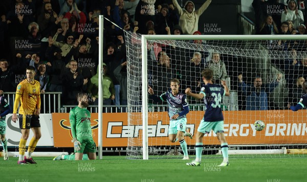 290823 - Newport County v Brentford, EFL Carabao Cup - Mathias Jensen of Brentford celebrates after he scores goal