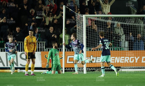 290823 - Newport County v Brentford, EFL Carabao Cup - Mathias Jensen of Brentford celebrates after he scores goal