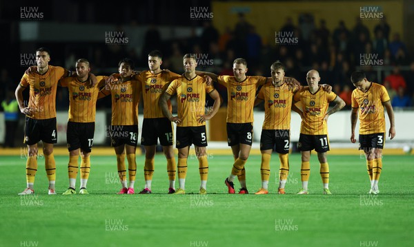 290823 - Newport County v Brentford, EFL Carabao Cup -Newport County players during the penalty shootout