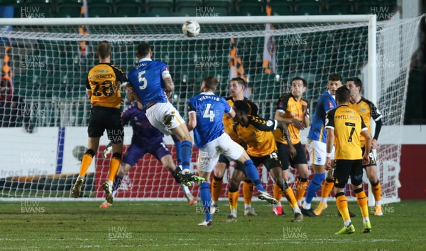 100121 - Newport County v Brighton and Hove Albion, FA Cup Third Round - Lewis Dunk of Brighton heads at goal