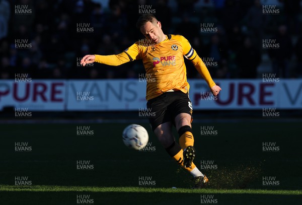 050322 - Newport County v Bristol Rovers, Sky Bet League 2 - Matty Dolan of Newport County plays the ball into the box from a free kick