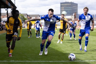 060925 - Newport County v Bristol Rovers - Sky Bet League 2 - Kacper Lopata of Bristol Rovers in action against Michael Reindorf of Newport County