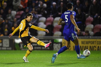 170326 - Newport County v Bromley - Sky Bet League 2 - Harrison Biggins of Newport County shoots at goal