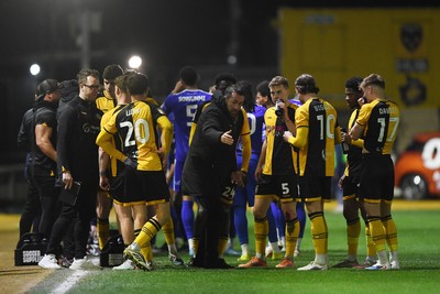 170326 - Newport County v Bromley - Sky Bet League 2 - Newport County Head Coach, Christian Fuchs speaks to his players during a water break