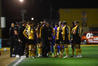 170326 - Newport County v Bromley - Sky Bet League 2 - Newport County Head Coach, Christian Fuchs speaks to his players during a water break