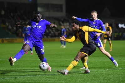 170326 - Newport County v Bromley - Sky Bet League 2 - Bobby Kamwa of Newport County is challenged by Jesse Debrah of Bromley