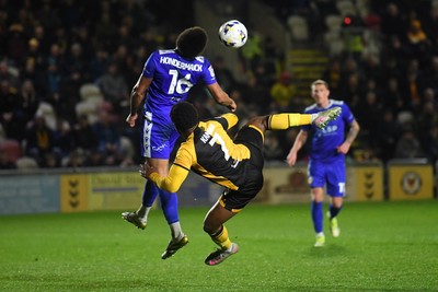 170326 - Newport County v Bromley - Sky Bet League 2 - Bobby Kamwa of Newport County attempts a bicycle kick