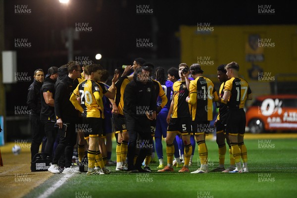170326 - Newport County v Bromley - Sky Bet League 2 - Newport County Head Coach, Christian Fuchs speaks to his players during a water break