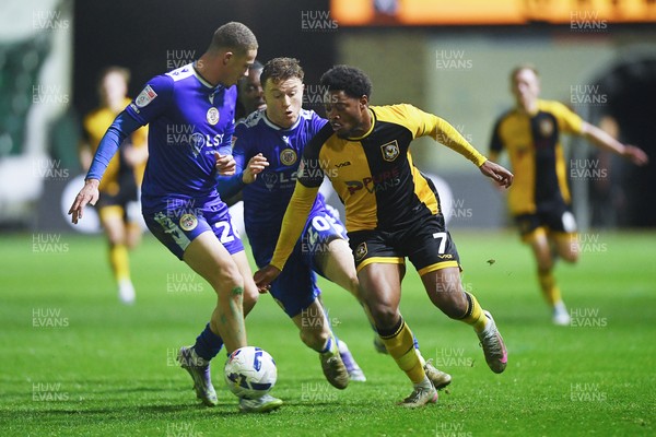 170326 - Newport County v Bromley - Sky Bet League 2 - Bobby Kamwa of Newport County is challenged by Marcus Ifill of Bromley