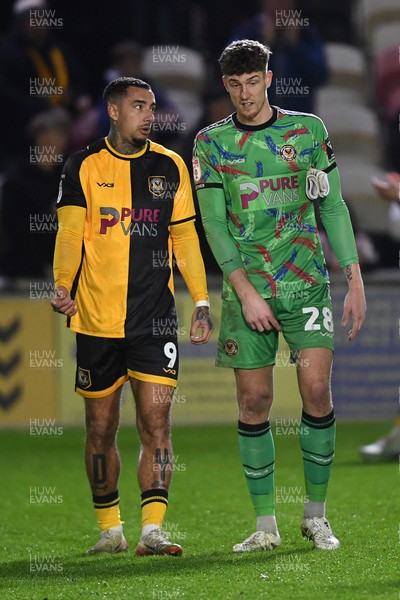 170326 - Newport County v Bromley - Sky Bet League 2 - Courtney Baker-Richardson of Newport County and Jordan Wright of Newport County at full time