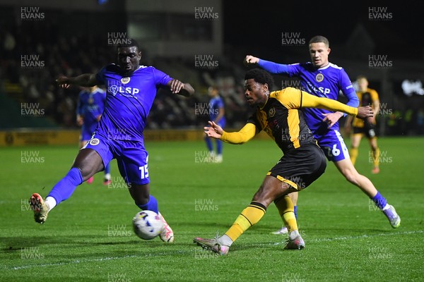 170326 - Newport County v Bromley - Sky Bet League 2 - Bobby Kamwa of Newport County is challenged by Jesse Debrah of Bromley