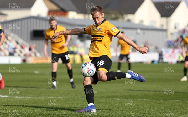 190419 - Newport County v Bury FC - SkyBet League Two - Mickey Demetriou of Newport County scores a goal to make it 3-1