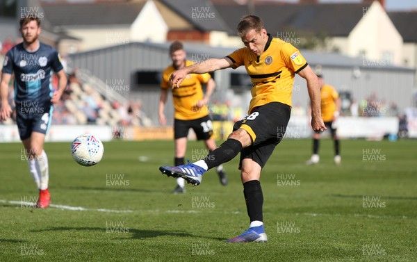 190419 - Newport County v Bury FC - SkyBet League Two - Mickey Demetriou of Newport County scores a goal to make it 3-1