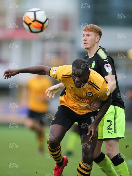 031217 - Newport County v Cambridge United, FA Cup Second Round - Frank Nouble of Newport County and Brad Halliday of Cambridge United compete for the ball
