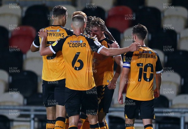 150920 - Newport County v Cambridge United - Carabao Cup - Scott Twine of Newport County scores a goal with team mates