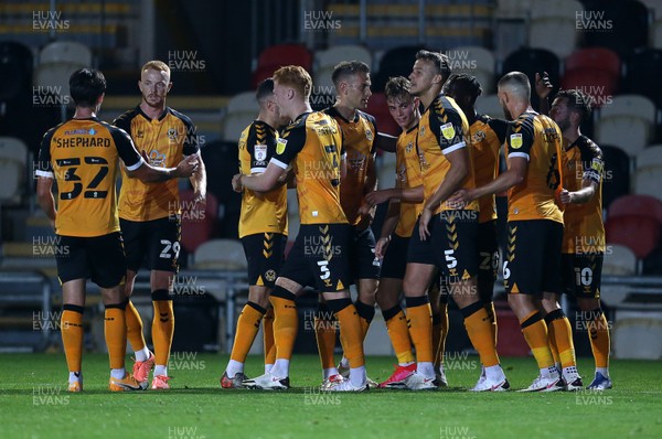 150920 - Newport County v Cambridge United - Carabao Cup - Scott Twine of Newport County scores a goal with team mates