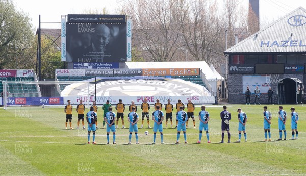 170421 Newport County v Cambridge United, Sky Bet League 2 -  The players and officials mark a minutes silence in honour of HRH The Prince Philip, Duke of Edinburgh, whose funeral will take place later this afternoon