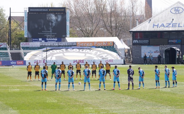 170421 Newport County v Cambridge United, Sky Bet League 2 -  The players and officials mark a minutes silence in honour of HRH The Prince Philip, Duke of Edinburgh, whose funeral will take place later this afternoon