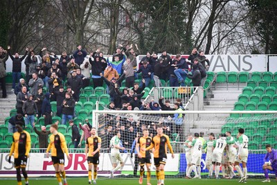 210226 - Newport County v Cambridge United - Sky Bet League 2 - Cambridge fans celebrate their first goal
