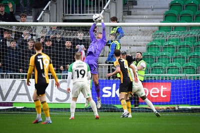 210226 - Newport County v Cambridge United - Sky Bet League 2 - Jordan Wright of Newport County takes the ball