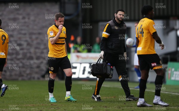 020319 - Newport County v Carlisle United - SkyBet League Two - Matthew Dolan of Newport County goes off injured