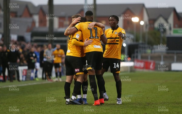 020319 - Newport County v Carlisle United - SkyBet League Two - Padraig Amond of Newport County celebrates scoring a goal with team mates