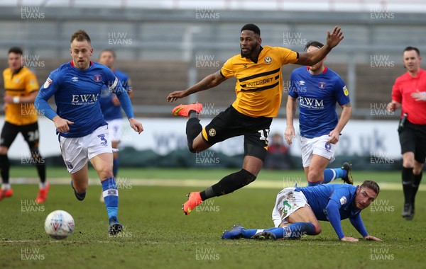 020319 - Newport County v Carlisle United - SkyBet League Two - Jamille Matt of Newport County gets past the challenge of Gary Liddle of Carlisle United