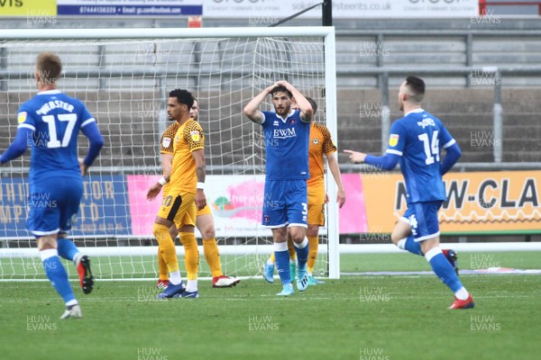 051019 - Newport County v Carlisle United - Sky Bet League 2 - Jack Iredale of Carlisle United sees his shot turned a way for a corner