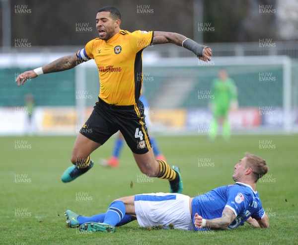 091217 - Newport County v Carlisle United Sky Bet League 2 -  Newport County's Joss Labadie is brought down by Gary Liddle