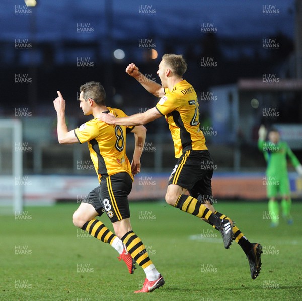 091217 - Newport County v Carlisle United Sky Bet League 2 -  Newport County's Matty Dolan and Mickey Demetriou celebrate after scoring County's second goal