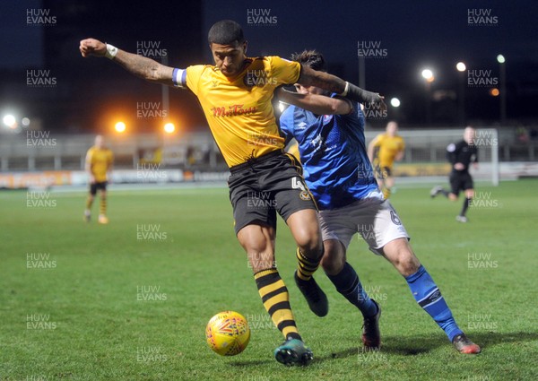 091217 - Newport County v Carlisle United Sky Bet League 2 -  Newport County's Joss Labadie holds off Ben White