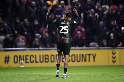 110225 - Newport County v Carlisle United - Sky Bet League 2 - Kyle Hudlin of Newport County celebrates scoring the opening goal 