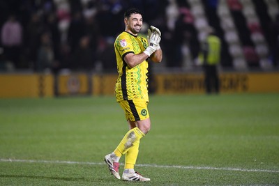 110225 - Newport County v Carlisle United - Sky Bet League 2 - Nick Townsend of Newport County celebrates the win at full time 