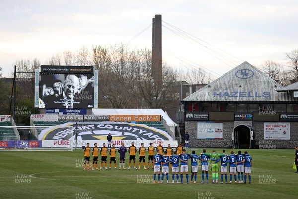 130421 - Newport County v Carlisle United - SkyBet League Two - The teams respect a 2 minute silence for The Prince Philip, Duke of Edinburgh before kick off