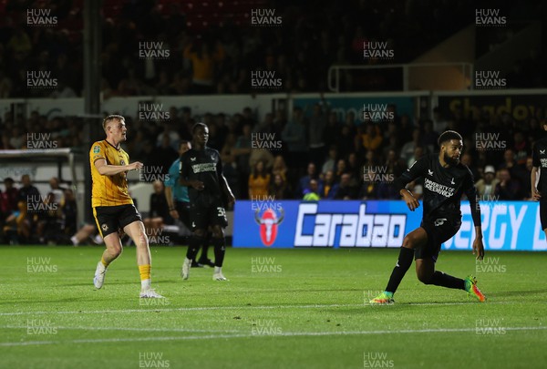 080823 - Newport County v Charlton Athletic - Carabao Cup - Will Evans of Newport County scores a goal