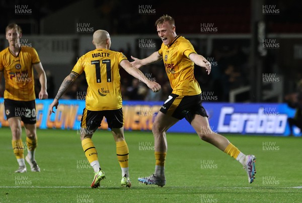080823 - Newport County v Charlton Athletic - Carabao Cup - Will Evans of Newport County celebrates scoring a goal