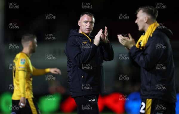 080823 - Newport County v Charlton Athletic - Carabao Cup - Newport County Manager Graham Coughlan thanks fans at full time