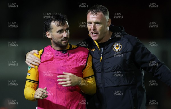 080823 - Newport County v Charlton Athletic - Carabao Cup - Newport County Manager Graham Coughlan with goal scorer Aaron Wildig at full time