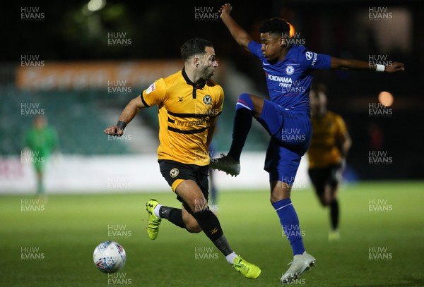 250918 - Newport County v Chelsea FC U21, Checkatrade Trophy - Robbie Willmott of Newport County and Ian Maatsen of Chelsea U21s compete for the ball