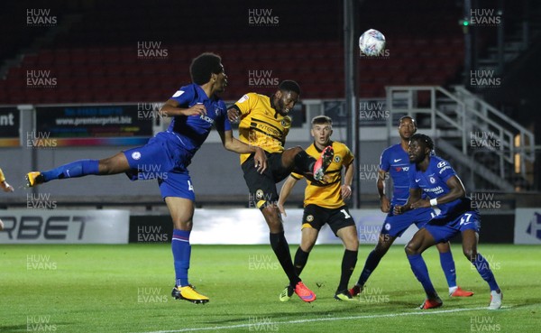 250918 - Newport County v Chelsea FC U21, Checkatrade Trophy - Jamille Matt of Newport County and Richard Nartey of Chelsea U21s compete for the ball