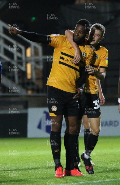 250918 - Newport County v Chelsea FC U21, Checkatrade Trophy - Jamille Matt of Newport County celebrates with Lewis Collins of Newport County after scoring goal