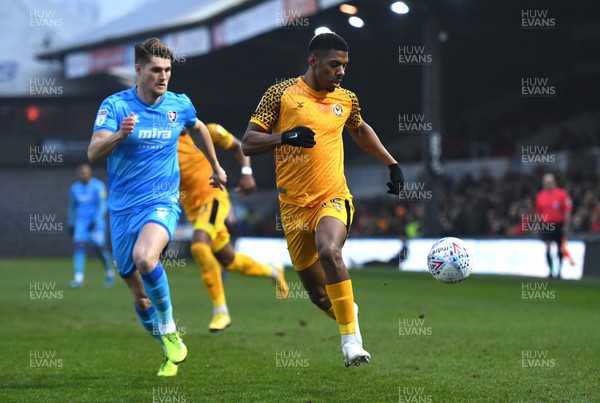 010120 - Newport County v Cheltenham Town - SkyBet League 2 - Tristan Abrahams of Newport County is challenged by Charlie Raglan of Cheltenham Town
