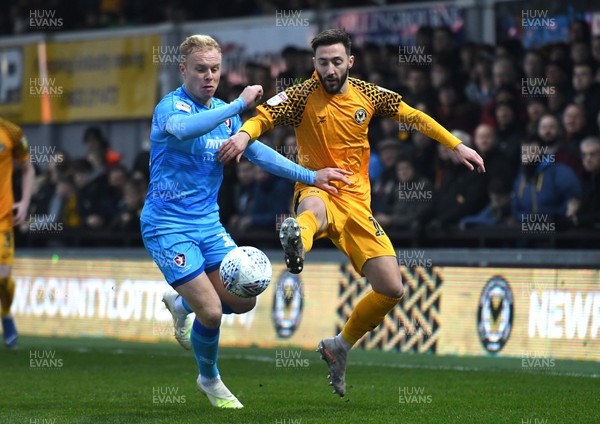 010120 - Newport County v Cheltenham Town - SkyBet League 2 - Josh Sheehan of Newport County is tackled by Ryan Broom of Cheltenham Town