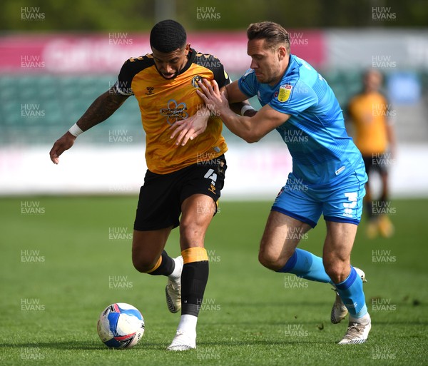 010521 - Newport County v Cheltenham Town - SkyBet League 2 - Joss Labadie of Newport County is tackled by Chris Hussey of Cheltenham Town