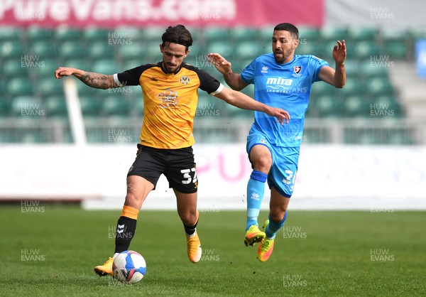 010521 - Newport County v Cheltenham Town - SkyBet League 2 - Liam Shephard of Newport County is tackled by Liam Sercombe of Cheltenham Town