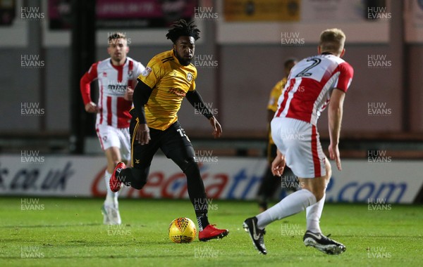 071117 - Newport County v Cheltenham Town - Checkatrade Trophy - Marlon Jackson of Newport County is challenged by Jamie Grimes of Cheltenham Town