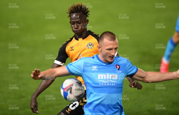 080920 - Newport County v Cheltenham Town - EFL Trophy - William Boyle of Cheltenham Town is challenged by Saikou Janneh of Newport County